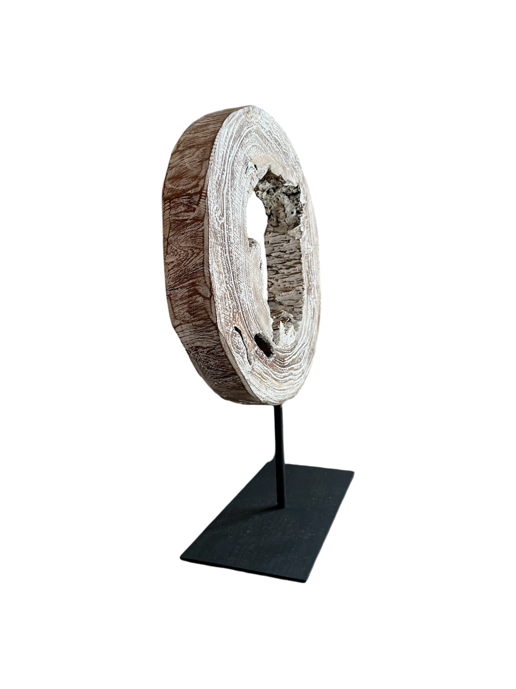 White Finished Wooden Slice On Stance